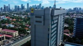 Tampak udara Gedung PLN Kantor Pusat di daerah Kebayoran Baru, Jakarta Selatan.