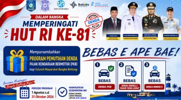 Sambut HUT RI, Pemprov Babel Bebaskan Denda Pajak Kendaraan Bermotor